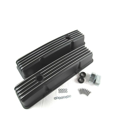Bous Performance Tall Aluminum Finned Valve Cover with Hole for 1958-1986 SBC, Black E41001BK
